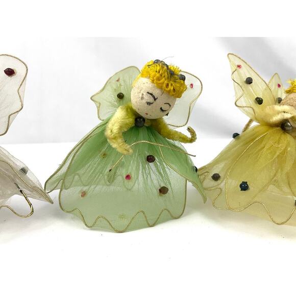 VTG Set of 4 Tulle Dress Violin Playing Angel Christmas Ornaments 1950s READ - Picture 2 of 16
